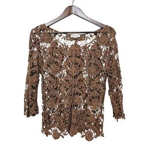 Adiva Crochet-knit Sweater Brown Women's Size S Earthy Romantic Boho